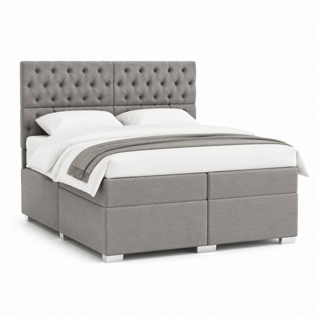 Letto matrimoniale imbottito grigio in poliestere con testiera capitonné 160 x 200 cm