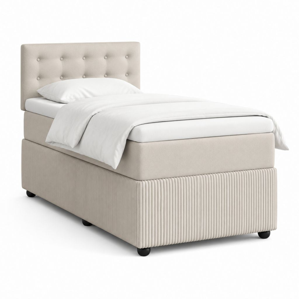 Letto singolo imbottito beige in poliestere rettangolare 90 x 200 cm con testiera capitonné