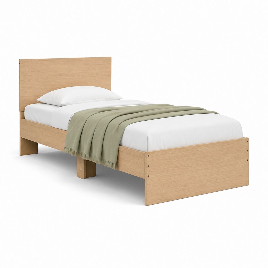 Letto singolo con testiera rovere chiaro in pannelli di particelle 205 x 98 x 85 cm