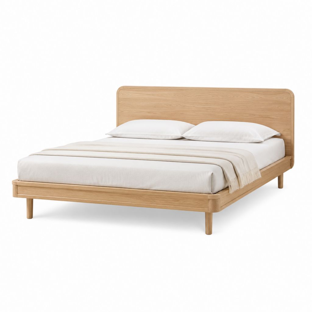 Letto matrimoniale rettangolare in legno massello di quercia naturale 160 x 200 cm