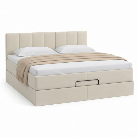 Letto matrimoniale contenitore beige in pelle PU rettangolare 160 x 200 cm