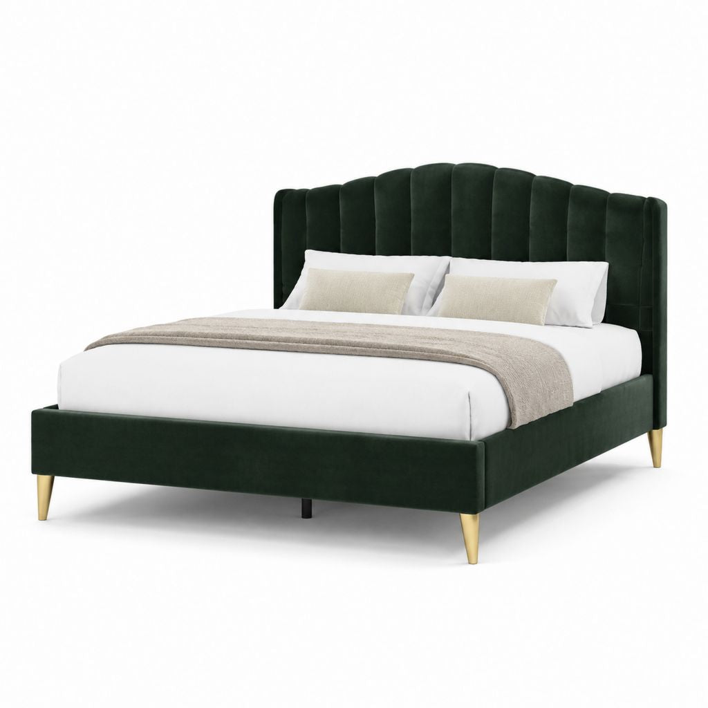 Letto matrimoniale imbottito verde scuro in velluto di poliestere 160 x 200 cm