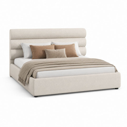 Letto matrimoniale imbottito beige in poliestere rettangolare 180 x 218 x 115 cm per materasso 160 x 200 cm
