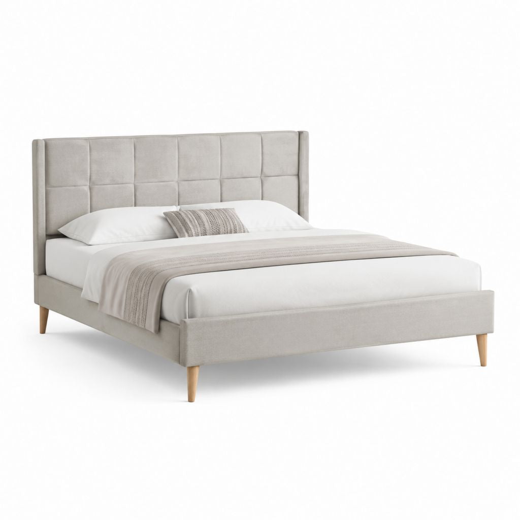 Letto matrimoniale con struttura imbottita grigio chiaro in poliestere 172 x 214 x 112 cm per materasso 160 x 200 cm