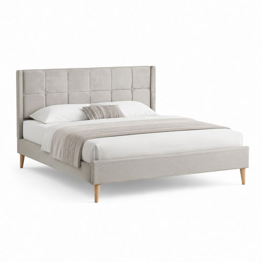 Letto matrimoniale con struttura imbottita grigio chiaro in poliestere 172 x 214 x 112 cm per materasso 160 x 200 cm