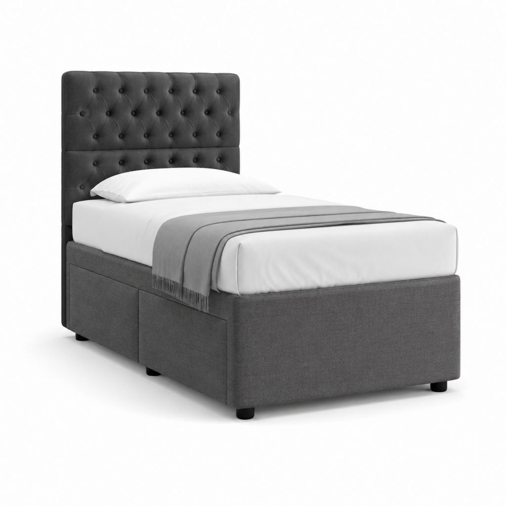 Letto singolo contenitore grigio scuro in poliestere rettangolare 90 x 200 cm