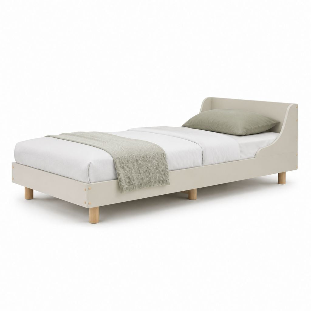 Letto singolo con testiera bianco in MDF e pino massello 90 x 200 cm