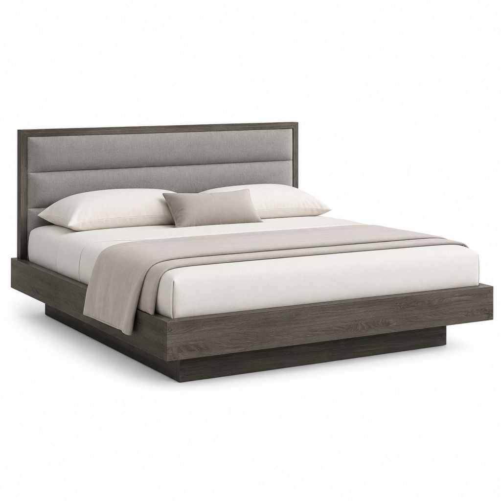 Letto matrimoniale con testiera imbottita grigio scuro e grigio chiaro in MDF 171 x 211 x 110 cm