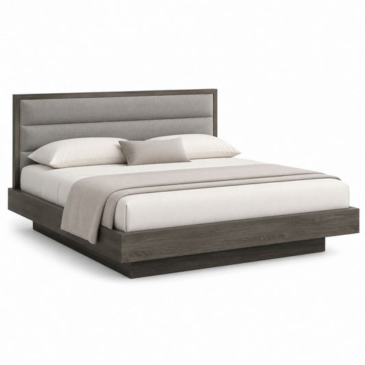 Letto matrimoniale con testiera imbottita grigio scuro e grigio chiaro in MDF 171 x 211 x 110 cm