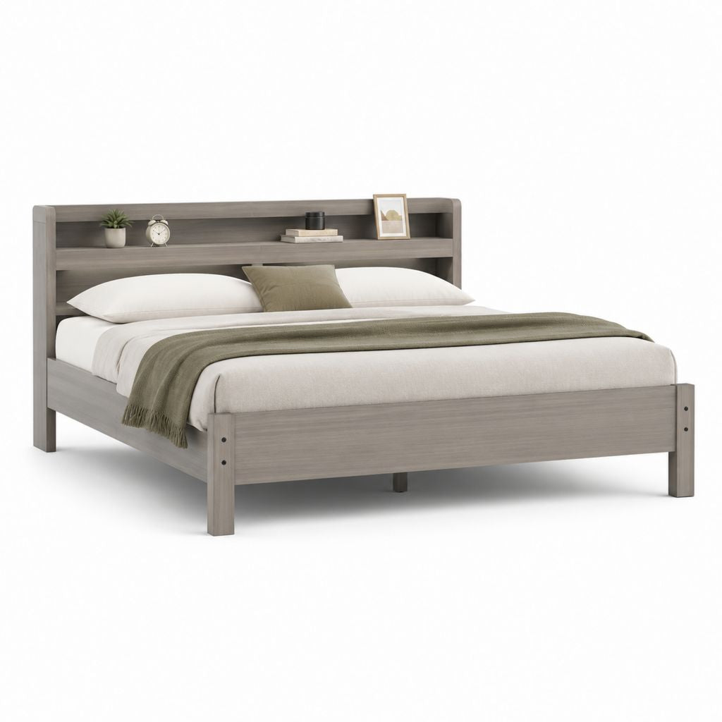 Letto matrimoniale grigio in pannello truciolare con testiera a mensola 160 x 200 cm