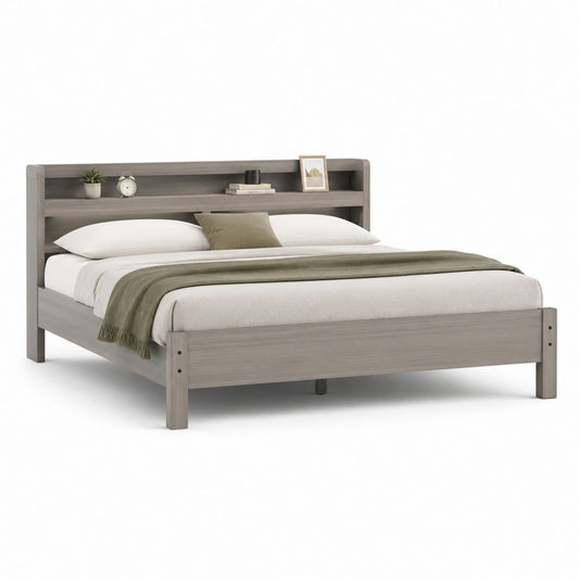 Letto matrimoniale grigio in pannello truciolare con testiera a mensola 160 x 200 cm