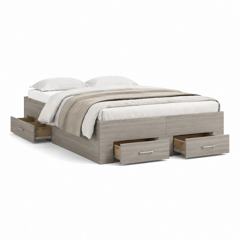 Letto matrimoniale con 4 cassetti grigio rovere in pannelli truciolari 160 x 200 cm