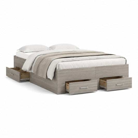 Letto matrimoniale con 4 cassetti grigio rovere in pannelli truciolari 160 x 200 cm