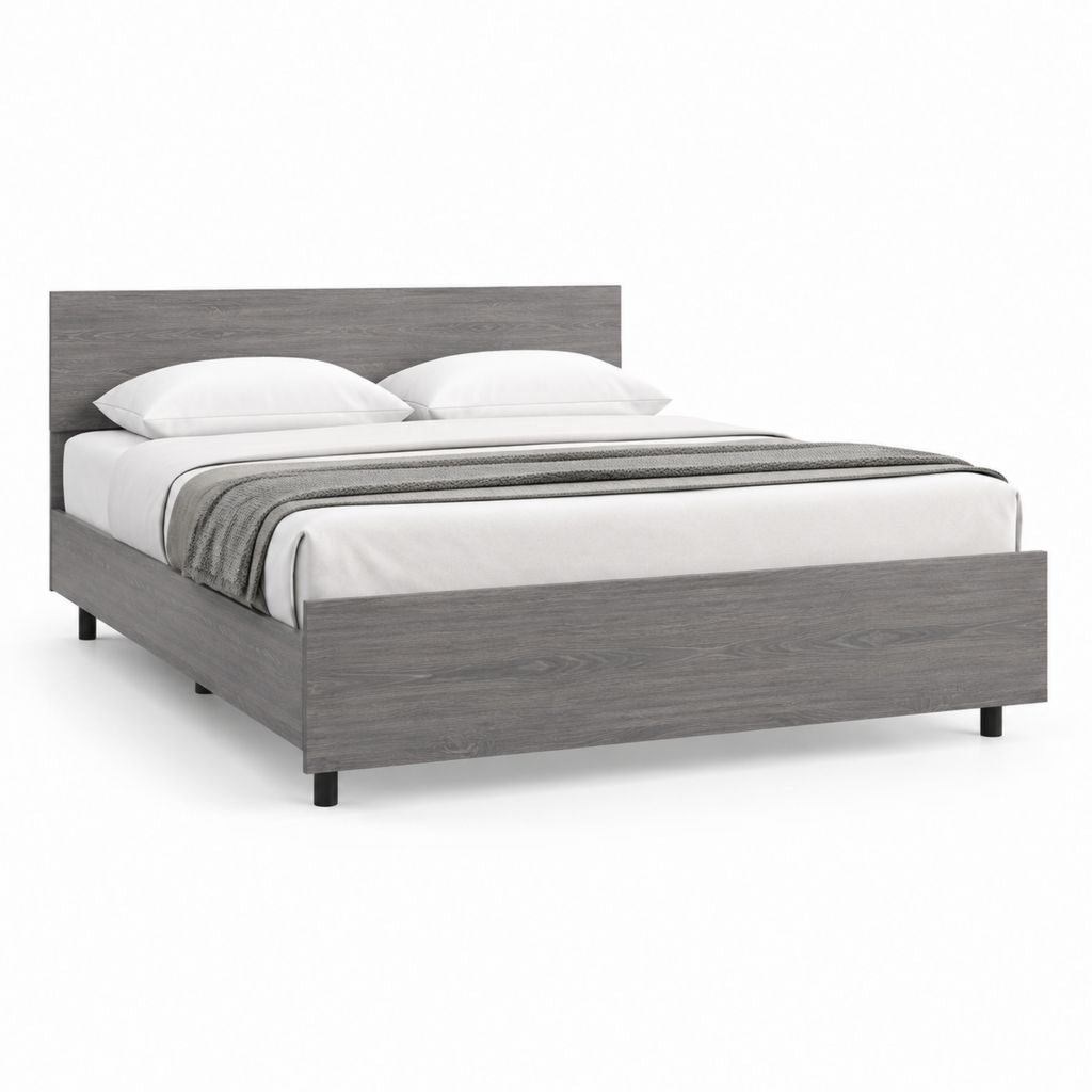Letto matrimoniale grigio in pannello truciolare melaminico 160 x 200 cm
