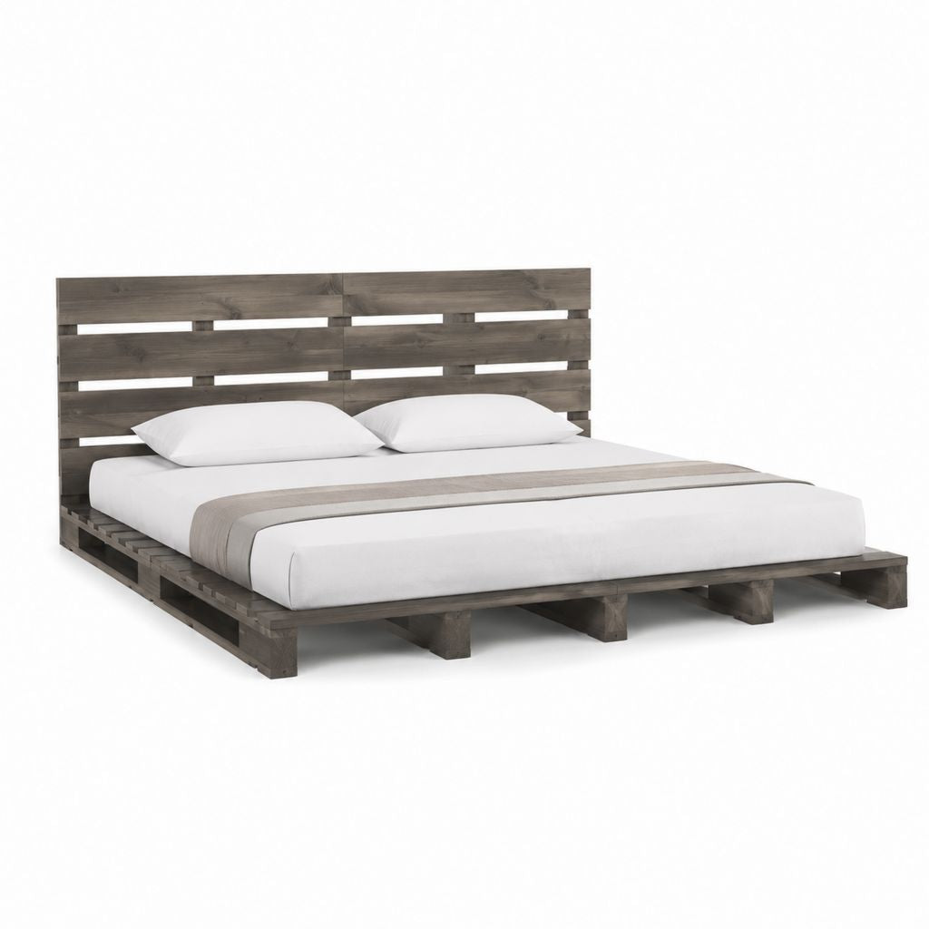 Letto matrimoniale con rete grigio in legno massello di pino 160 x 200 cm 176 x 218 x 98 cm