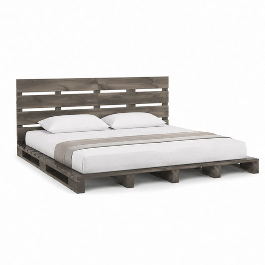 Letto matrimoniale con rete grigio in legno massello di pino 160 x 200 cm 176 x 218 x 98 cm