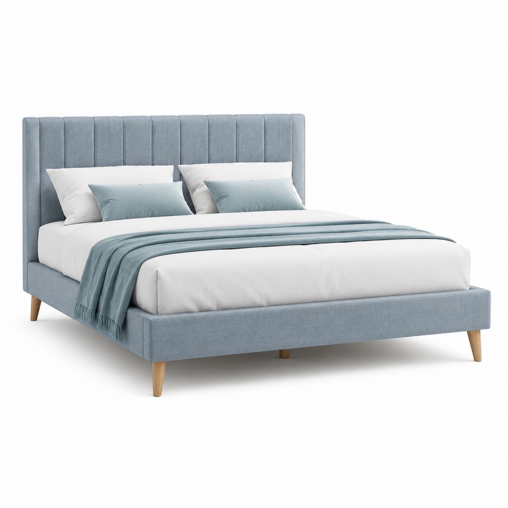 Letto matrimoniale imbottito azzurro in poliestere rettangolare 160 x 200 cm