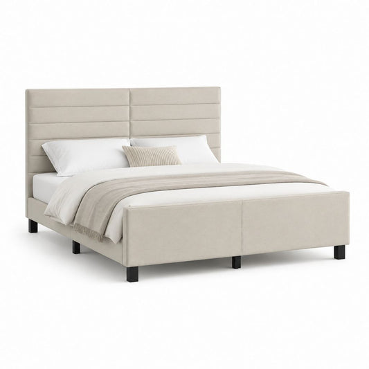 Letto matrimoniale imbottito beige in poliestere rettangolare 160 x 200 cm