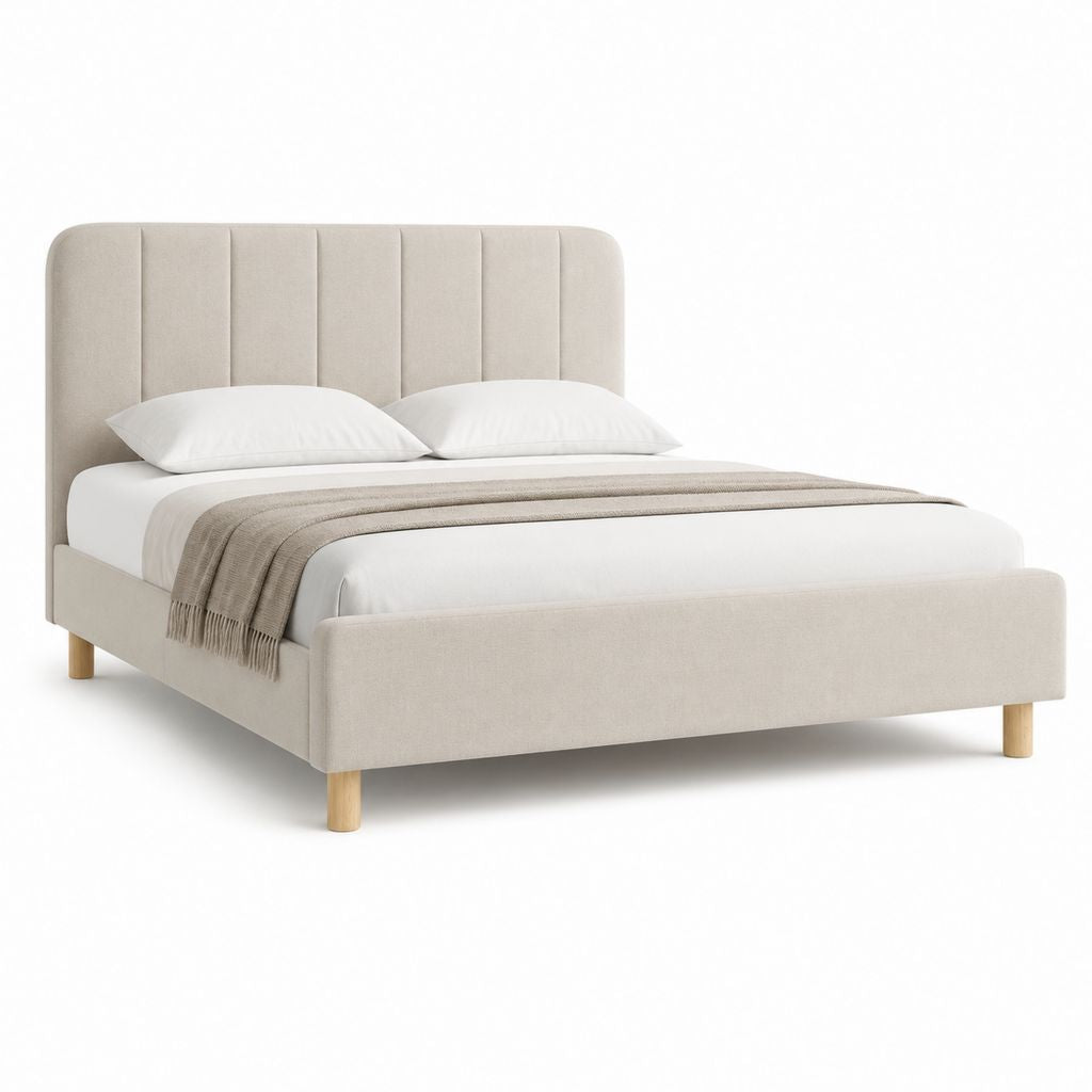 Letto matrimoniale imbottito beige in poliestere rettangolare 160 x 200 cm
