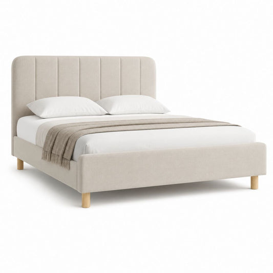 Letto matrimoniale imbottito beige in poliestere rettangolare 160 x 200 cm