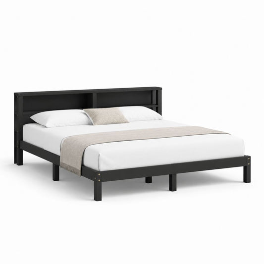 Letto matrimoniale rettangolare nero in legno massello di pino per materasso 160 x 200 cm