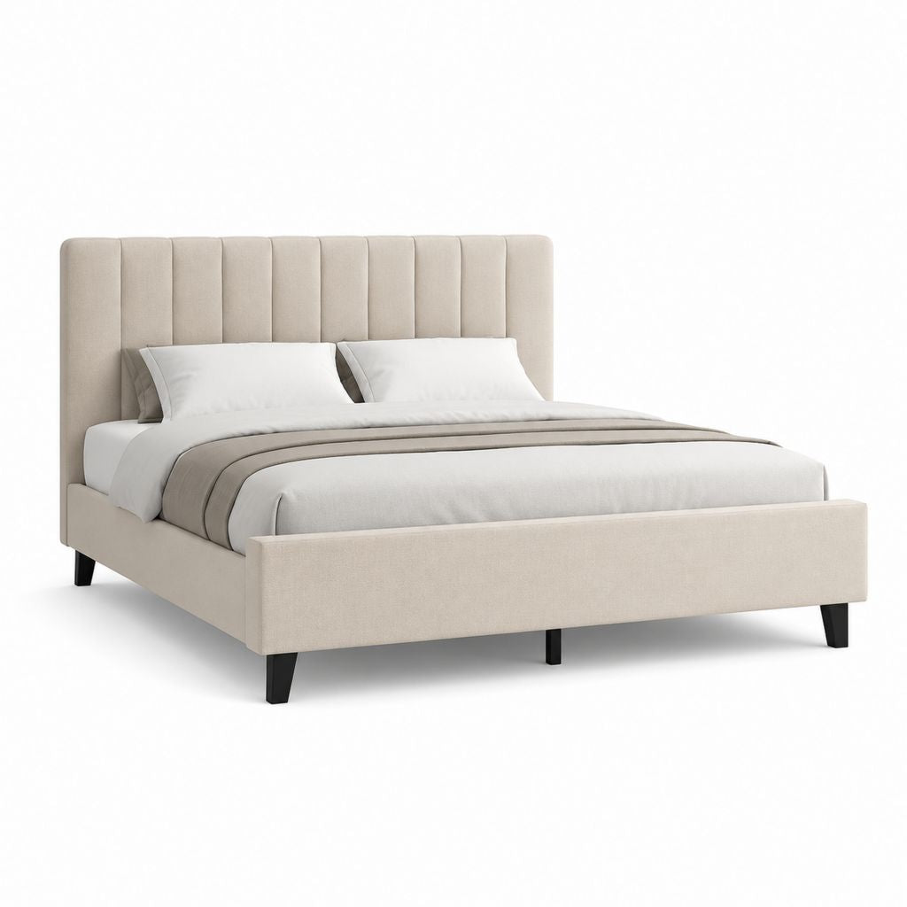 Letto matrimoniale imbottito beige in poliestere rettangolare 160 x 200 cm