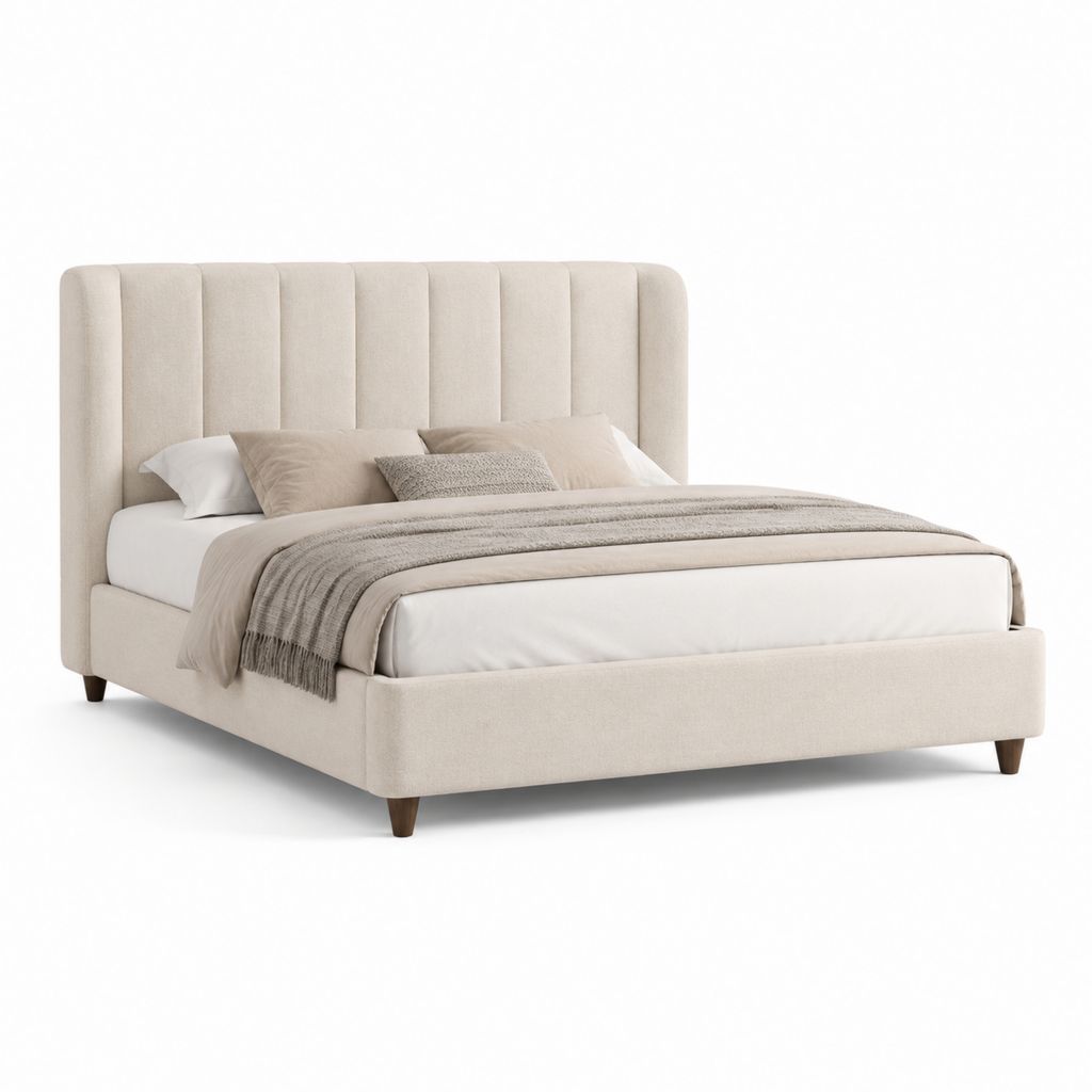Letto matrimoniale imbottito beige in poliestere rettangolare per materasso 160 x 200 cm