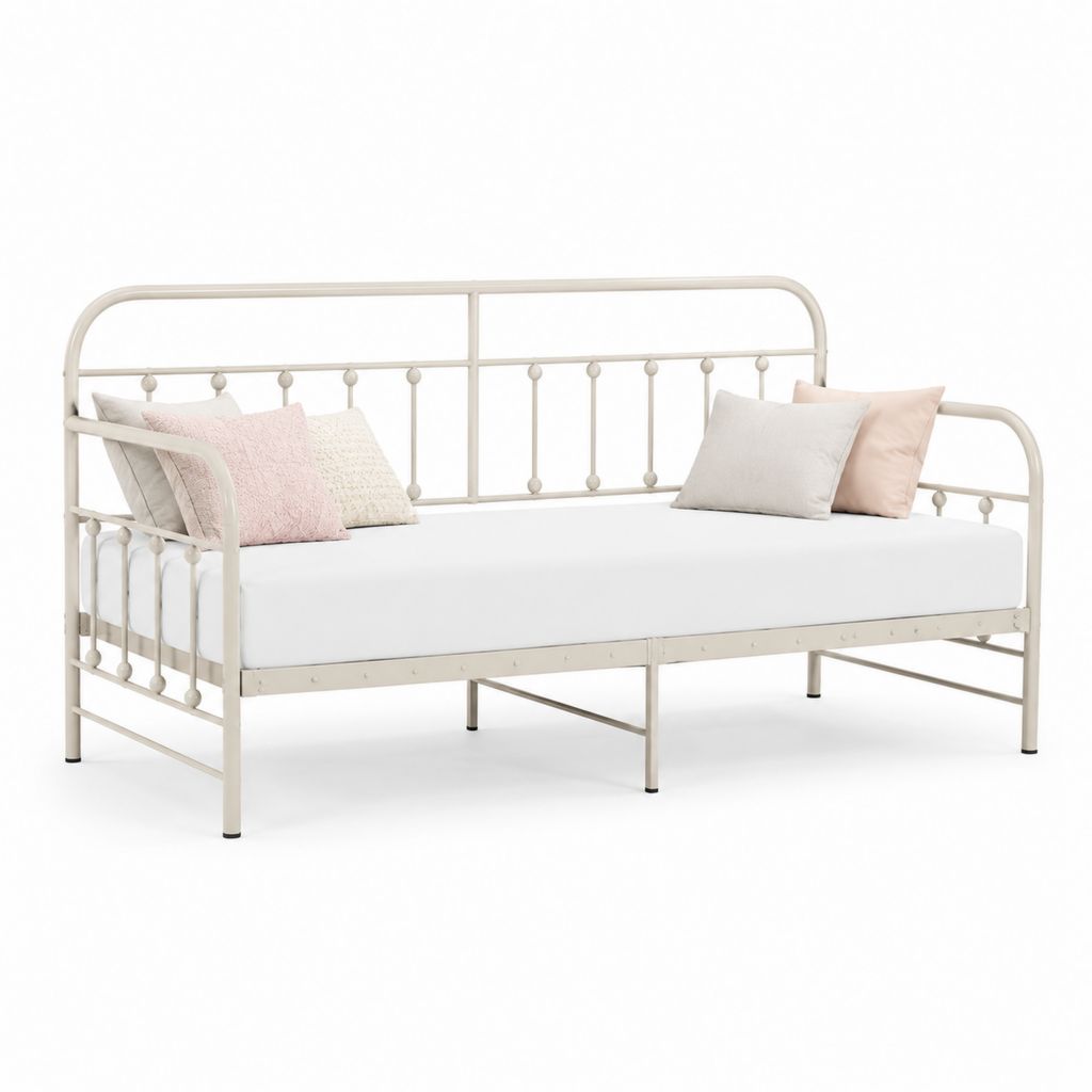 Letto singolo con struttura in acciaio crema 90 x 200 cm