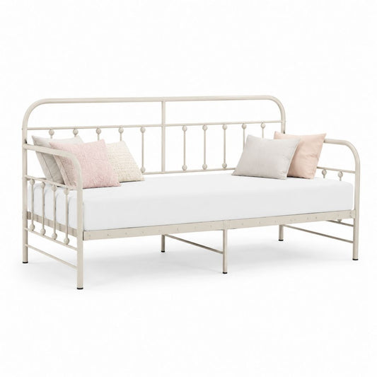 Letto singolo con struttura in acciaio crema 90 x 200 cm