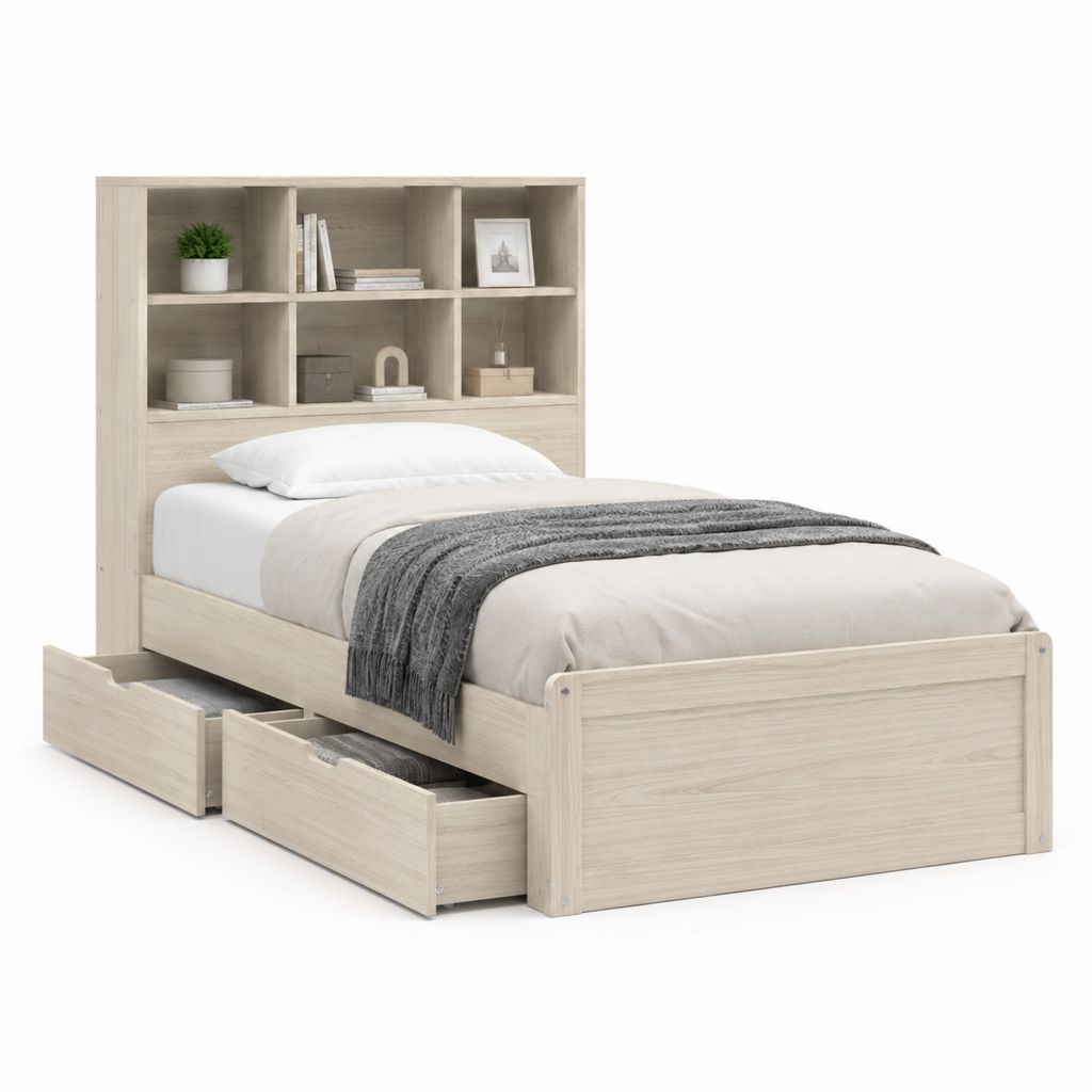 Letto singolo contenitore rettangolare rovere chiaro in truciolare laminato 90 x 190 cm