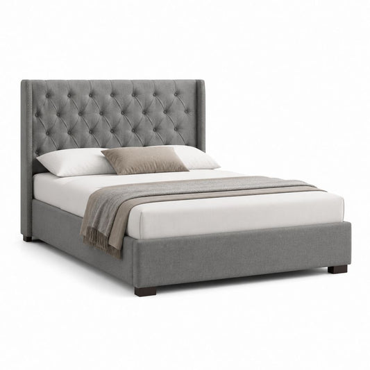 Letto matrimoniale imbottito grigio in poliestere con testiera capitonné 160 x 200 cm