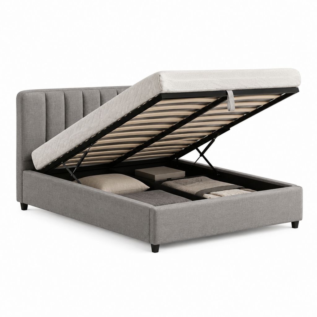 Letto contenitore matrimoniale grigio in poliestere con rete a doghe 160 x 200 cm
