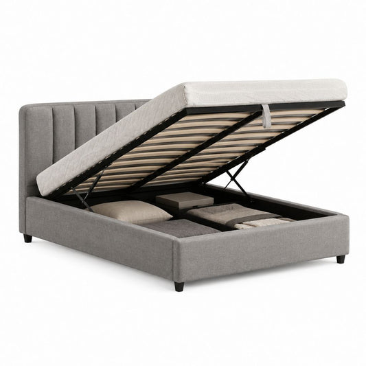 Letto contenitore matrimoniale grigio in poliestere con rete a doghe 160 x 200 cm