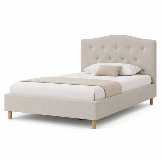 Letto matrimoniale imbottito beige in poliestere con testiera curva 160 x 200 cm