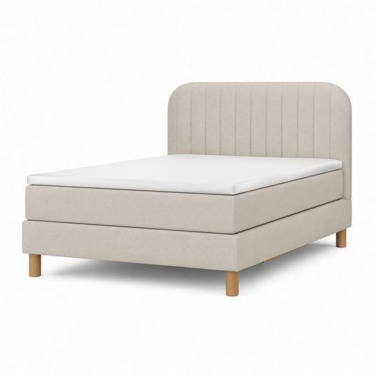 Letto matrimoniale imbottito beige in poliestere con testiera 160 x 200 cm