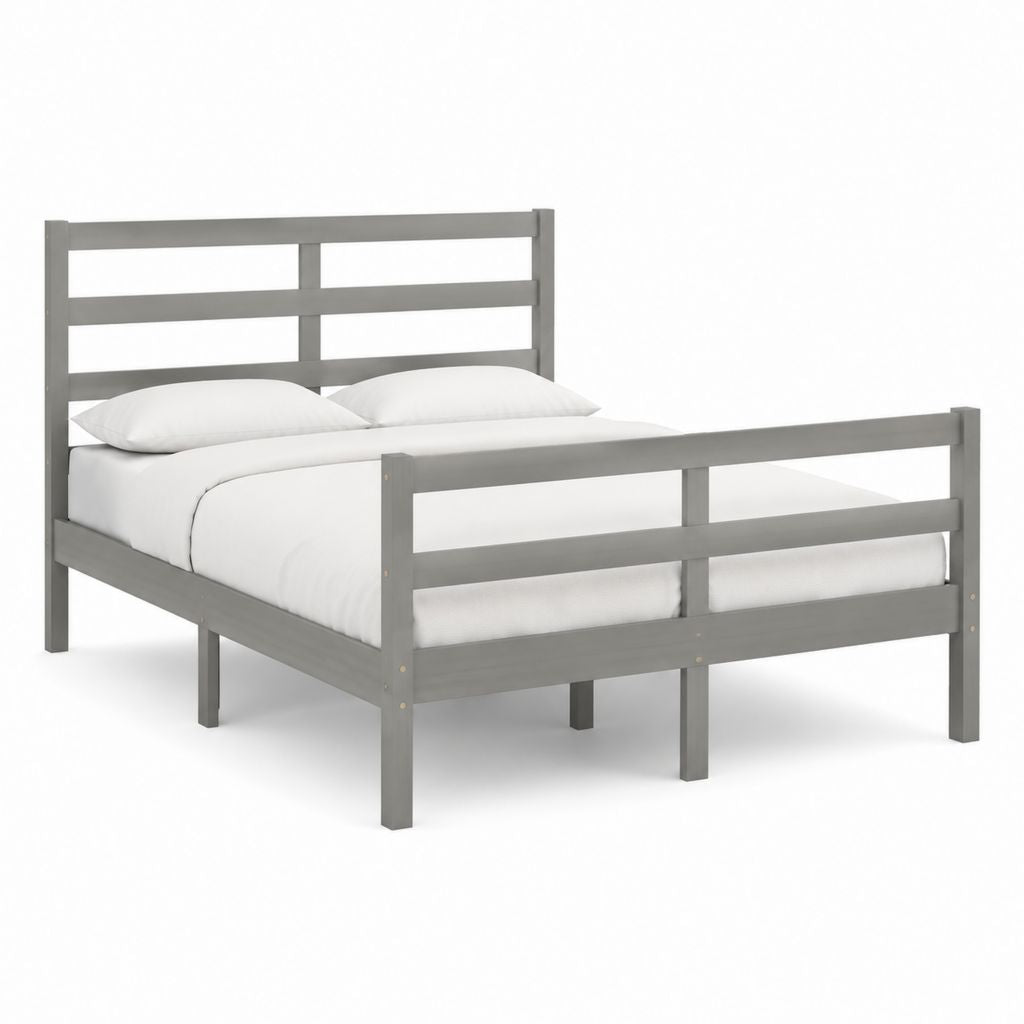 Letto matrimoniale con struttura in legno massello grigio 140 x 190 cm