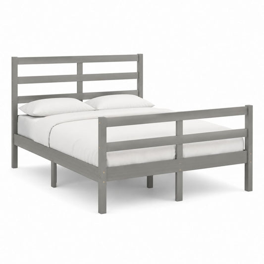 Letto matrimoniale con struttura in legno massello grigio 140 x 190 cm
