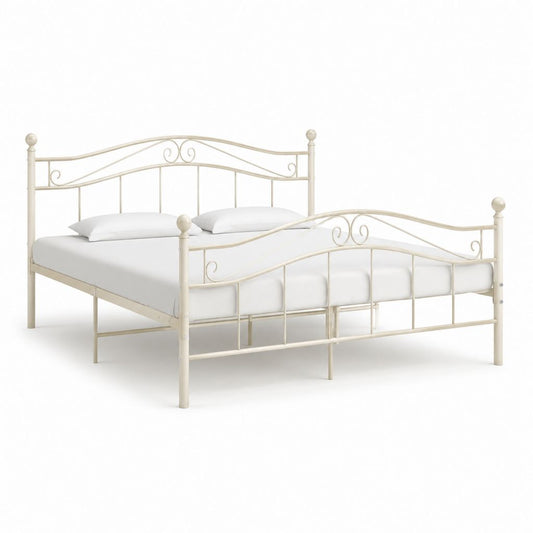 Letto matrimoniale in acciaio avorio con struttura curva 160 x 200 cm