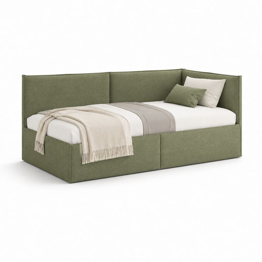Letto singolo imbottito ad angolo verde in poliestere per materasso 90 x 200 cm
